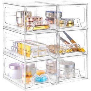 6 Pack Stackable Makeup Organizer, 4.4'' Tall Acrylic Bathroom Makeup Organizer